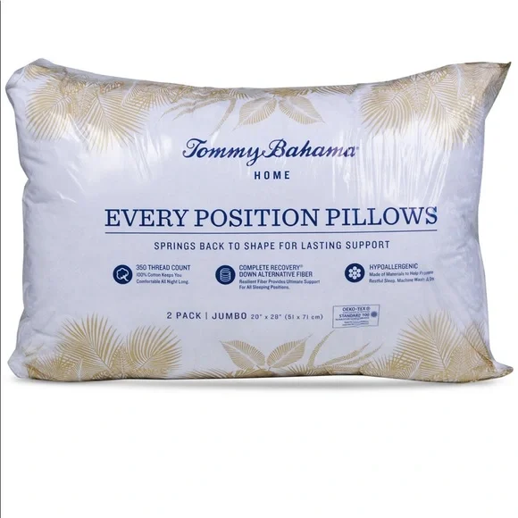Tommy Bahama Home Every Position, Down Alternative Pillows, Set of Jumbo